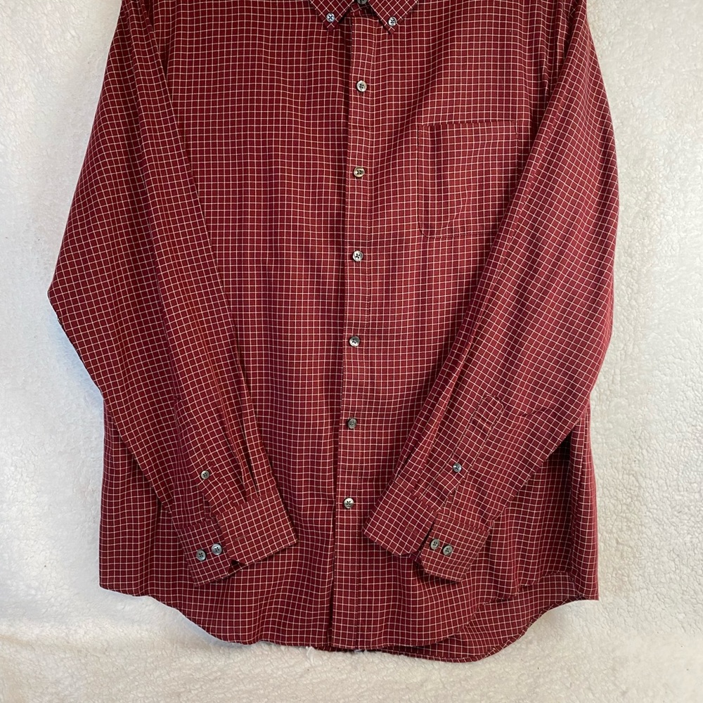 Van Heusen Mens Stain Wrinkle Free Brick Plaid Long Sleeve Button Down Shirt XL